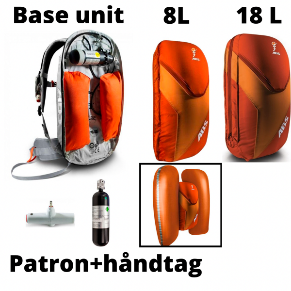 ABS lavine taske - Grå base Large + 8 L + 18 L + håndtag og patron